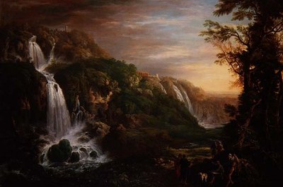 The Great Cascade at Tivoli with Villa of Maecenas and Artist Inspired by a Philosopher by Prosper Francois Irenee Barrigues