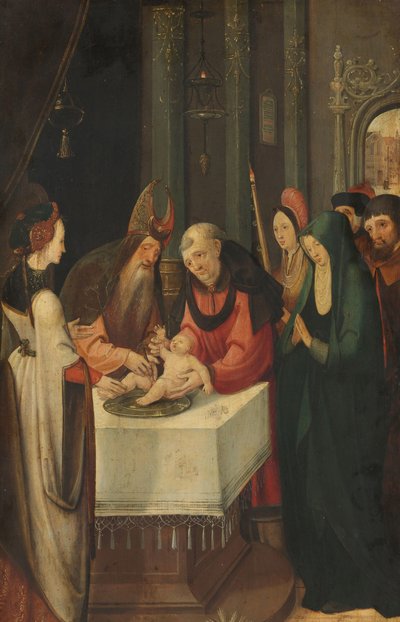Circumcision of Christ, Left Wing of an Altarpiece, on Verso is the Virgin from an Annunciation Scene by Pseudo Jan Wellens de Cock (attributed to)