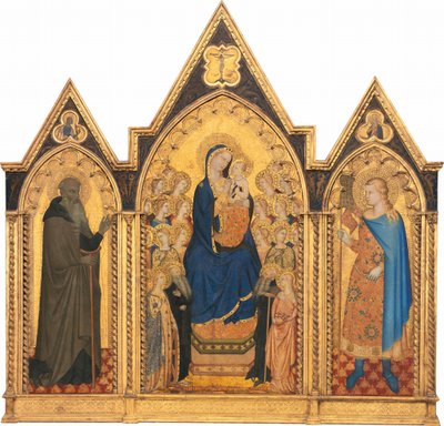 Madonna and Child Enthroned with Saints and Angels, and Saints Anthony Abbot, 1354 by Puccio di Simone