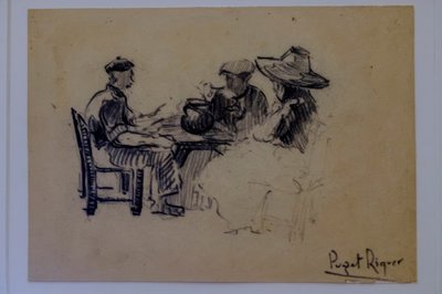Seated Figures, Narcís Puget Riquer, Charcoal Drawing, Puget Museum, Noble House of Can LLaudis, Dalt Vila, Ibiza, Balearic Islands, Spain by Puget Riquer