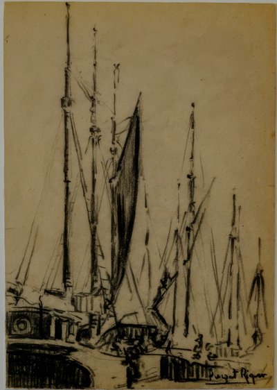 Sailboats, Narcís Puget Riquer, Charcoal Drawing, Puget Museum, Noble House of Can LLaudis, Dalt Vila, Ibiza, Balearic Islands, Spain by Puget Riquer