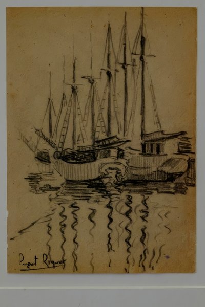 Sailboats, Narcís Puget Riquer, Charcoal Drawing, Puget Museum, Noble House of Can LLaudis, Dalt Vila, Ibiza, Balearic Islands, Spain by Puget Riquer
