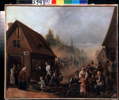 Scene of the Russian French War in 1812. Painting by Pyotr Ilyich Baykov (1817-?) by Pyotr Baykov