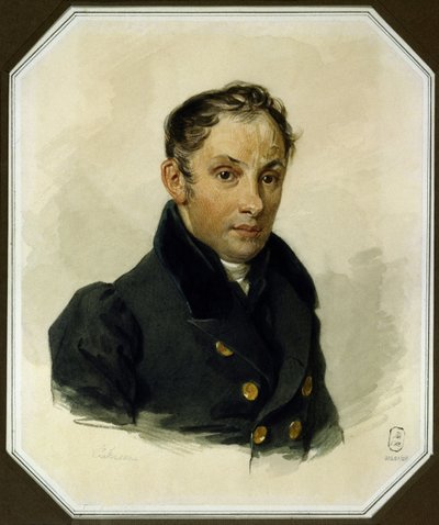 Portrait of the poet Vasily Zhukovsky (1783-1852) - Work by Pyotr Fyodorovich Sokolov (1791-1848) watercolor on paper (17x14 cm), circa 1820 - A. Pushkin Memorial Museum, Saint Petersburg (Russia) by Pyotr Fyodorovich Sokolov