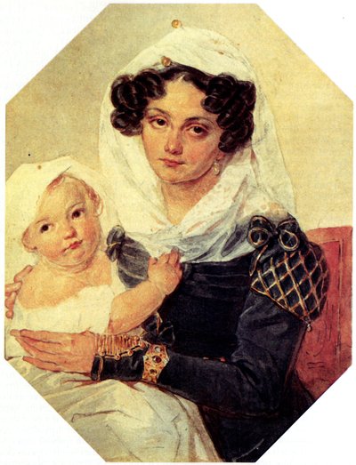 Portrait of Countess Maria N. Volkonskaya with son Nikolay by Pyotr Fyodorovich Sokolov