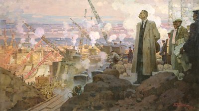 Maxim Gorky at the Building of the Hydroelectric Power Plant 