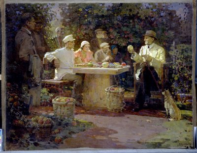 Visitors to Ivan Vladimirovitch Mitchourine (1855-1935) by Pyotr Ivanovich Kotov