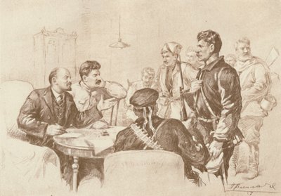 Lenin and Stalin Speaking to Red Guards in the Smolny, 1917, 1939 by Pyotr Vasilyev