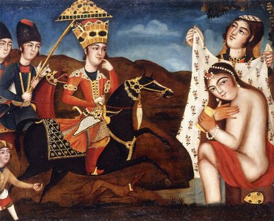 Khusraw Discovering Shirin Bathing by Qajar School