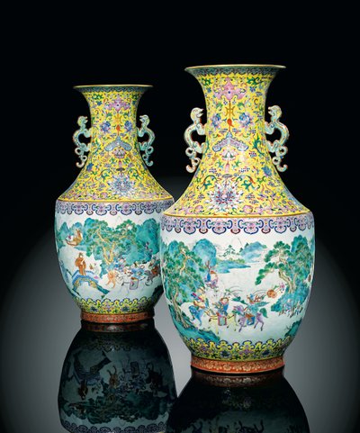 A Pair of Imperial Famille Rose Vases by Qing Dynasty   Jiaqing Period Chinese School