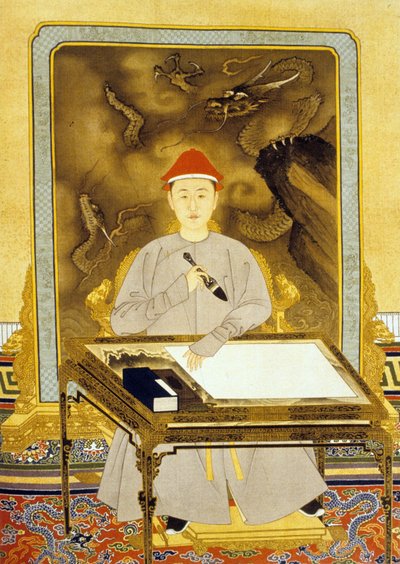 Heng Tsu or Kangxi, Emperor of China at his Writing Desk by Qing Dynasty   Kangxi Period Chinese School