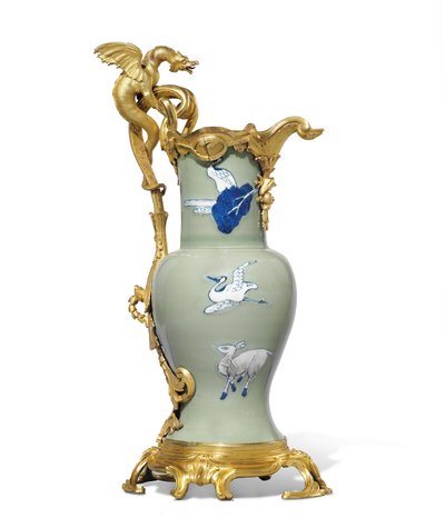 One of a pair of Louis XV ewers, porcelain 1662-1722, mounts c.1745-49 by Qing Dynasty   Kangxi Period Chinese School