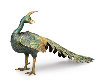 Cloisonné peacock-form censer by Qing Dynasty   Qianlong Period Chinese School