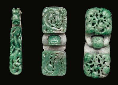 A group of jadeite belt hooks and buckles by Qing Dynasty Chinese School