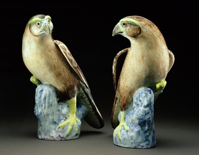 A Pair of Famille Rose Hawks by Qing Dynasty Chinese School