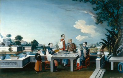 Card Players on an Open Terrace by Qing Dynasty Chinese School