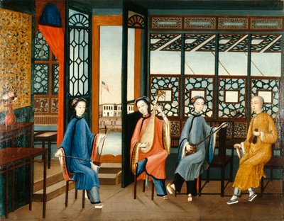 Musical Quartet with an American Flag by Qing Dynasty Chinese School
