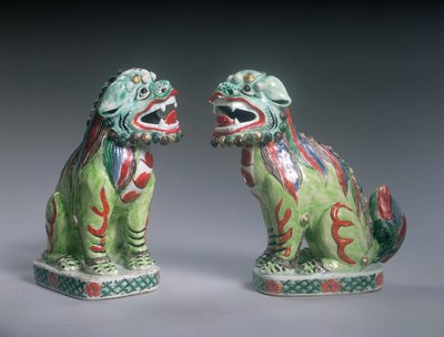 Pair of Famille Verte Lions, Kangxi Period (1662-1722) by Qing Dynasty Chinese School
