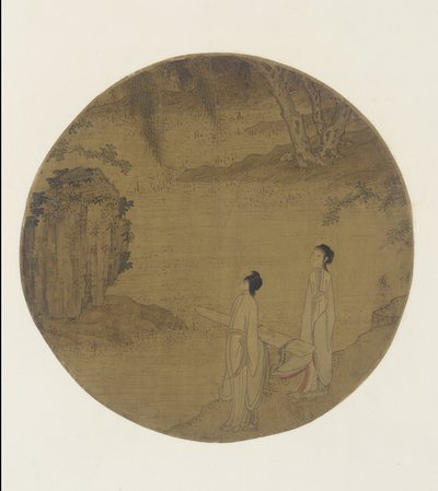 Two Women with a Qin (Zither) by Qing Dynasty Chinese School