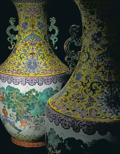 A Pair of Imperial Famille Rose Vases by Qing Dynasty   Jiaqing Period Chinese School