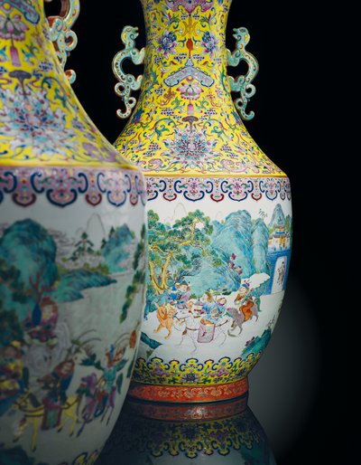 A Pair of Imperial Famille Rose Vases by Qing Dynasty   Jiaqing Period Chinese School