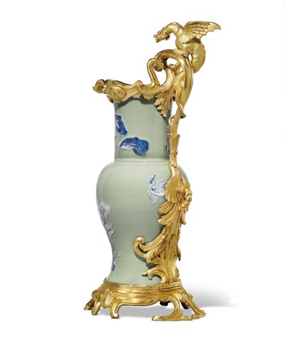 One of a pair of Louis XV ewers, porcelain 1662-1722, mounts c.1745-49 by Qing Dynasty   Kangxi Period Chinese