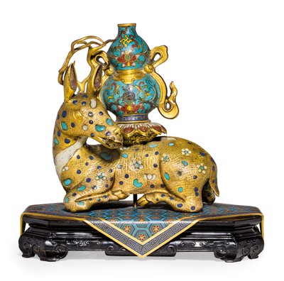A pair of recumbent deer by Qing Dynasty   Qianlong Period Chinese School