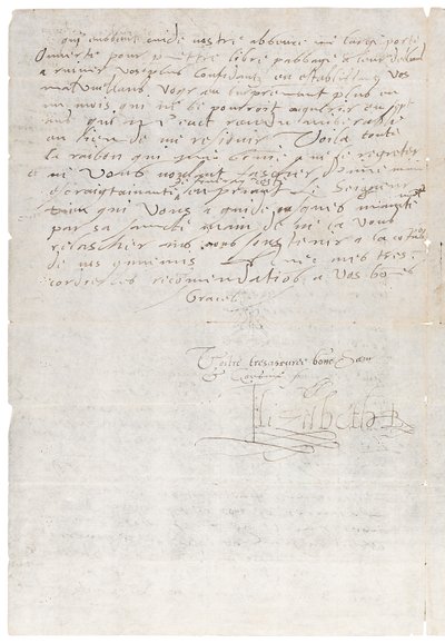 Letter in French from Elizabeth I of England to Henry of Navarre, Later Henry IV of France by Queen Elizabeth I of England and