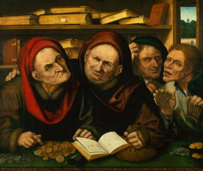 Peasants in the Office of two Tax Collectors by Quentin (workshop of) Massys or Metsys