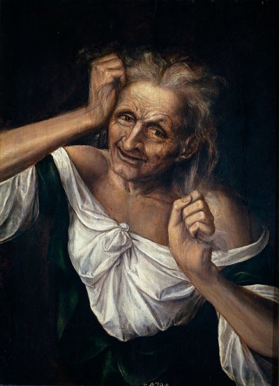 Old Woman Tearing at her Hair by Quentin Massys or Metsys