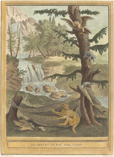 The Cat and the Rat by Quentin Pierre Chedel after Jean Baptiste Oudry