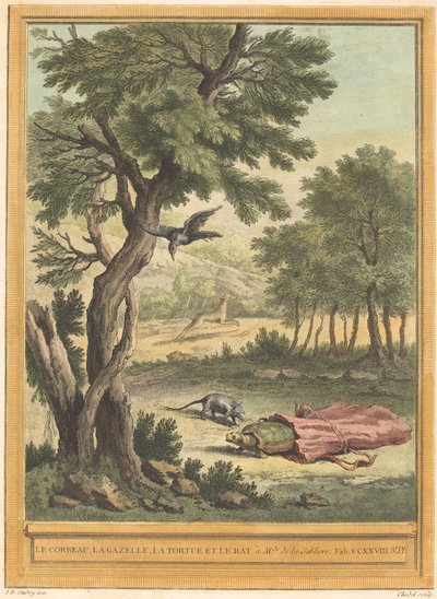 The Crow, the Gazelle, the Tortoise, and the Rat by Quentin Pierre Chedel after Jean Baptiste Oudry