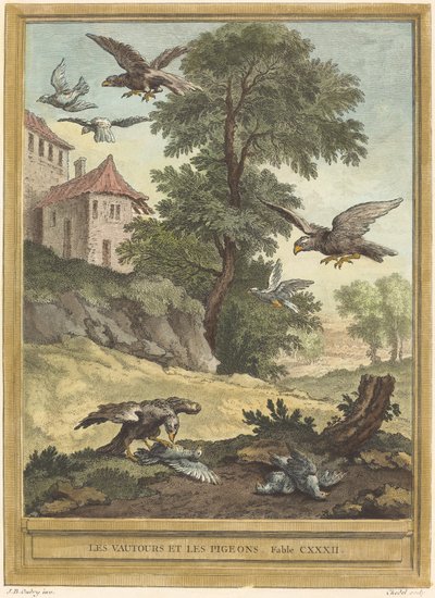 Vultures and Pigeons by Quentin Pierre Chedel after Jean Baptiste Oudry