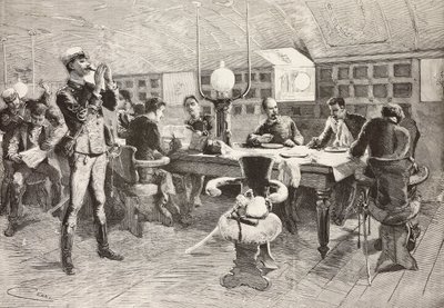 Italian officers inside cabin on ship Gottardo, Italian expedition in Red Sea by Quinto Cenni