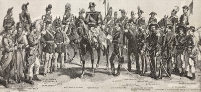 Piedmontese army in 1859: infantrymen, artillerymen, engineers, grenadiers, officers, generals, spearmen, cavalrymen, rifleman by Quinto Cenni