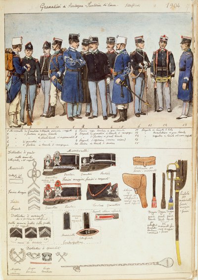 Uniforms of Grenadiers of Sardinia, Line Infantry, Non-Commissioned Officers of Kingdom of Italy by Quinto Cenni