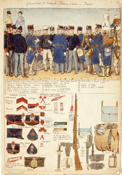 Uniforms of Grenadiers of Sardinia, Line Infantry, Troop of Kingdom of Italy by Quinto Cenni by Quinto Cenni