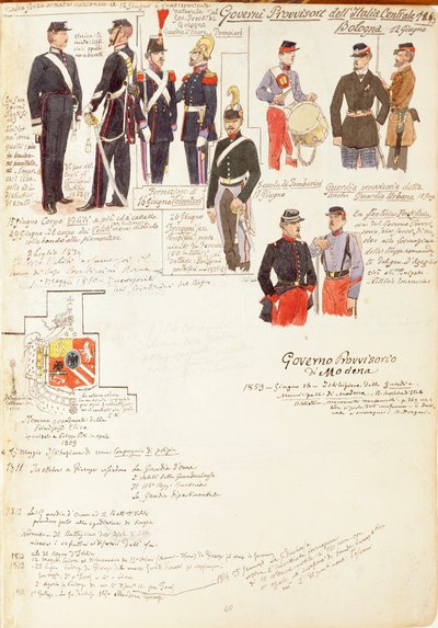 Uniforms of provisional government of Bologna, color plate by Quinto Cenni