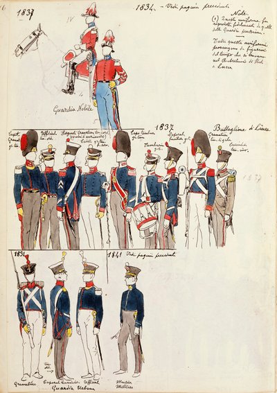 Various uniforms, circa 1834-1841 by Quinto Cenni