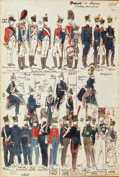 Various Uniforms of Duchy of Lucca by Quinto Cenni