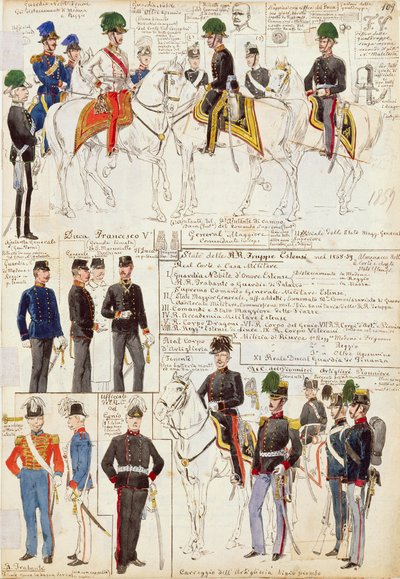Various uniforms of Duchy of Modena by Quinto Cenni, color plate by Quinto Cenni