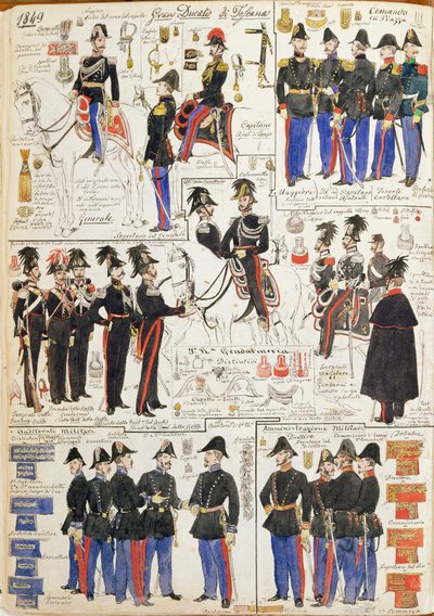 Various uniforms of Grand Duchy of Tuscany by Quinto Cenni
