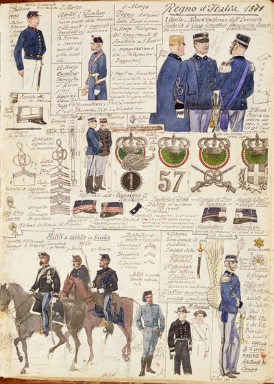 Various uniforms of Kingdom of Italy by Quinto Cenni, color plate by Quinto Cenni
