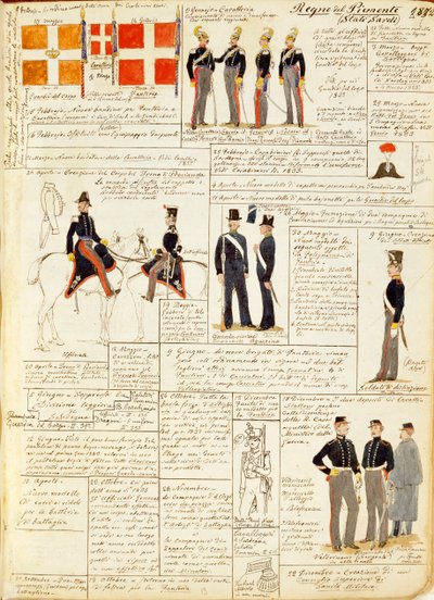 Various uniforms of Kingdom of Sardinia, color plate by Quinto Cenni by Quinto Cenni