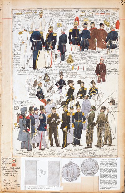 Various Uniforms of Provisional Government of Sicily by Quinto Cenni, Color Plate by Quinto Cenni