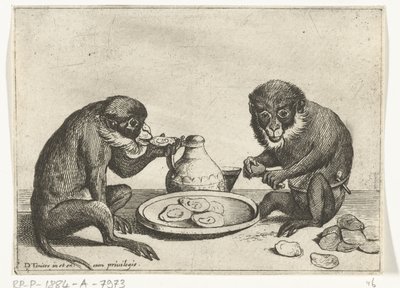 Two Monkeys Eating Oysters, Various Occupations of Human Life Represented by Monkeys, The Monkey Play in the World by Quirin Boel