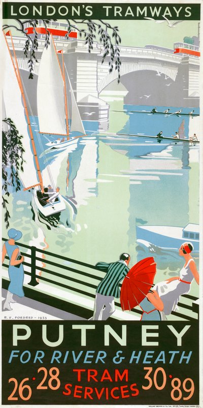 Putney, for River and Heath, London County Council LCC Tramways Poster by RF Fordred