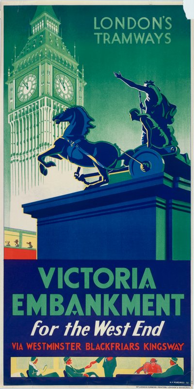 Victoria Embankment, London County Council LCC Tramways Poster by RF Fordred