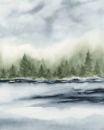 Misty Forest Lake by Rachel Elise