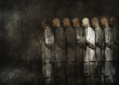 Somber Line of Men by Rachel Pansky